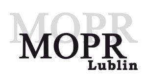 Logo mopr lublin. Czarny tekst na białym tle.