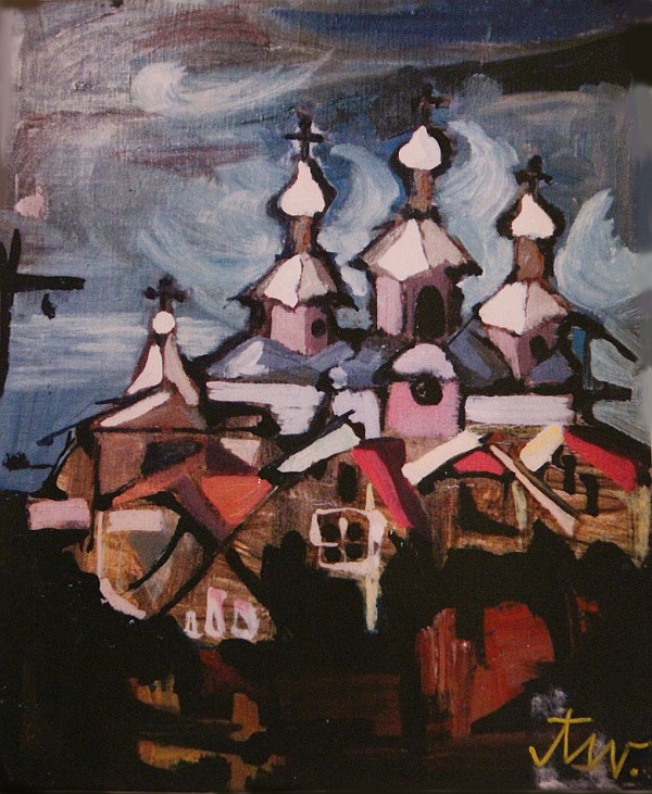 Obraz przedstawiający świątynie.