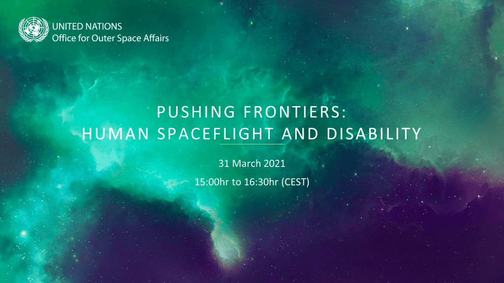 Baner promujący webinar: Pushing Frontiers: Human Spaceflight and Disability