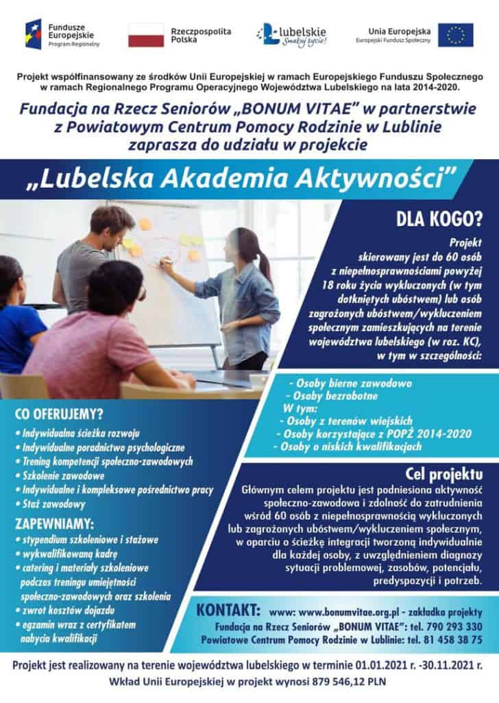 Plakat promujący projekt Lubelska Akademia Aktywności