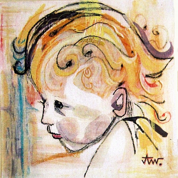 Portret dziecka o blond włosach.