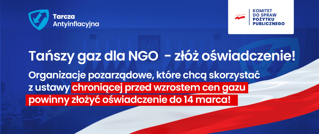 Baner promujący tańszy gaz dla NGO.