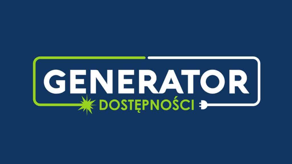 Granatowa plansza z napisem Generator Dostępności