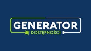 Granatowa plansza z napisem Generator Dostępności