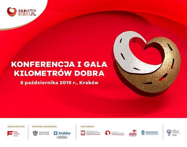 Plakat z napisem: “Konferencja i gala kilometrów dobra. 8 października 2019 r. Kraków”.