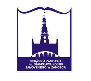 Logo z napisem: Książnica Zamojska im. Stanisława Kostki Zamoyskiego w Zamościu.