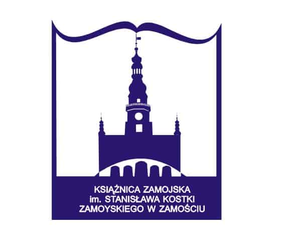 Logo z napisem: Książnica Zamojska im. Stanisława Kostki Zamoyskiego w Zamościu.