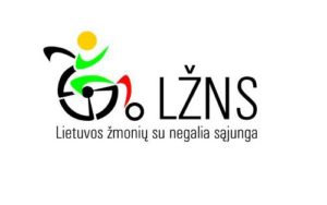 Logo z napisem po litewińsku: LZNS. Lietuvos zmoniu su negalia sajunga.