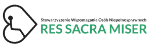Logo z napisem: Stowarzyszenie Wspomagania Osób Niepełnosprawnych. Res Secra Miser.