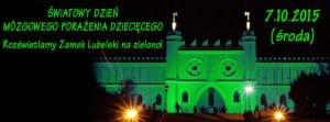 Baner promocyjny ze zdjęciem Zamku Lubelskiego roświetlonego w kolorze zielonym