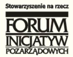 Logo stowarzyszenie na rzecz forum inicjatyw pozarzadowych. Czarne napisy na białym tle.