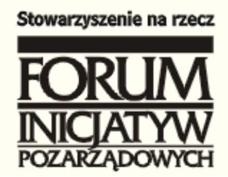 Logo stowarzyszenie na rzecz forum inicjatyw pozarzadowych. Czarne napisy na białym tle.