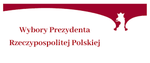Plakat na którym jest ciemnoczerwony napis na białym tle “Wybory Prezydenta Rzeczypospolitej Polskiej” w tle biały orzeł Polski.