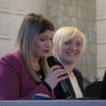 Od lewej siedzą: Pani mgr inż. Magdalena Łukasik-Niezgoda (Pełnomocnik ds. Osób z Niepełnosprawnościami Uniwersytetu Przyrodniczego w Lublinie) i Pani mgr inż. Monika Kniaziuk (Specjalista ds. Dostępności Uniwersytetu Przyrodniczego w Lublinie), podczas wystąpienia pt. “Uniwersytet Przyrodniczy w Lublinie - Uniwersytet Równych Szans”