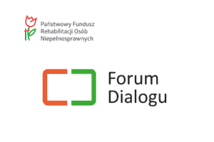 W nagłówku logotyp PFRON, centralnie logotyp Forum Dialogu