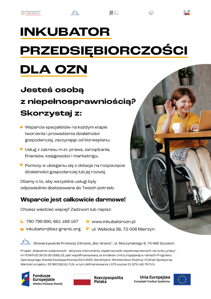 Plakat informacyjny dot. Inkubatora Przedsiębiorczości dla osób z niepełnosprawnością
