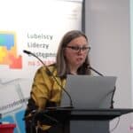 Pani Dorota Ozimek, podczas wystąpienia pt. Wyniki projektu "Lubelscy Liderzy Dostępności na START"