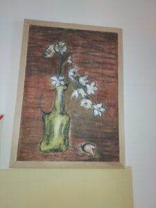 Obraz kwiaty w butelce, wykonany w pracowni plastycznej