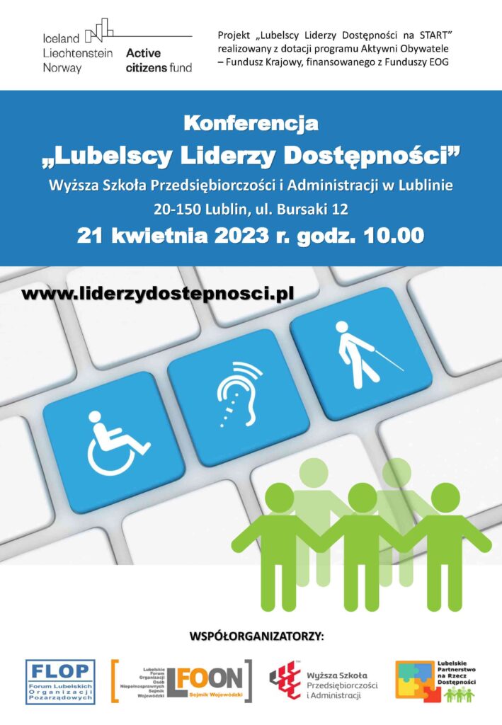 Plakat informacyjny dot. regionalnej konferencji „Lubelscy Liderzy Dostępności”