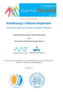 Plakat informacyjny dot. Konferencji i debaty ekspertów „Prawa pacjenta w systemie ochrony zdrowia”