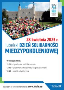 Plakat informujący o obchodach Lubelskiego Dnia Solidarności Międzypokoleniowej w dniu 28 kwietnia 2023 r.