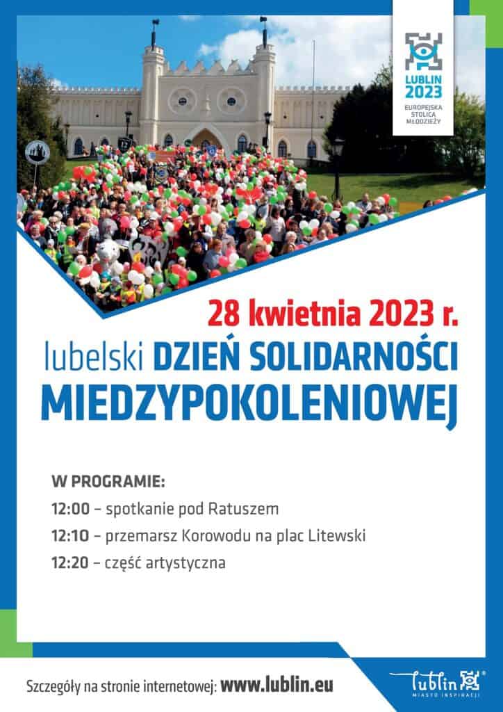 Plakat informujący o obchodach Lubelskiego Dnia Solidarności Międzypokoleniowej w dniu 28 kwietnia 2023 r.
