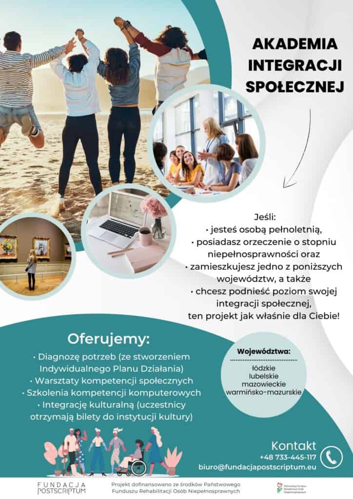 Plakat informacyjny dot. projektu "Akademia Integracji Społecznej"