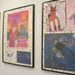 Trzy ramy z pracami plastycznymi dzieci ze Specjalnego Ośrodka Szkolno-Wychowawczego dla Dzieci i Młodzieży Niepełnosprawnych im. prof. Zofii Sękowskiej w Lublinie