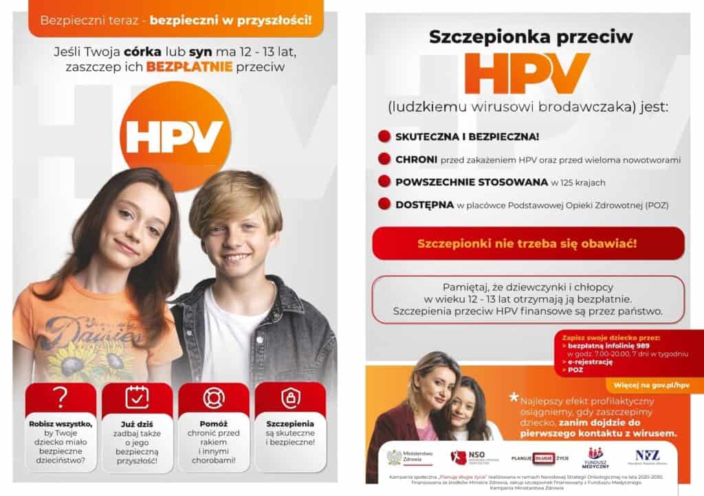Ulotka informująca o szczepieniach przeciw HPV