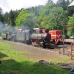 Odjazd lokomotywy Bieszczadzkiej Kolejki Wąskotorowej