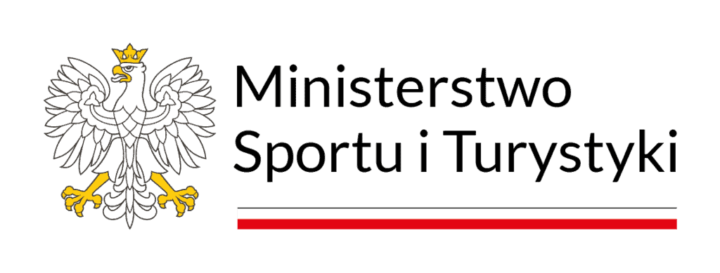 Logotyp Ministerstwa Sportu i Turystyki z wizerunkiem orła i wstęgą w kolorach flagi państwowej