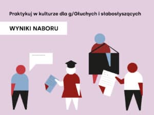 Grafika przedstawia 4 ludzi. Dwoje z nich trzyma w ręku CV. Jeden nosi teczkę na rysunki.