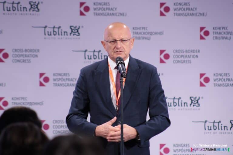 Pan dr Krzysztof Żuk, Prezydent Lublina podczas otwarcia Kongresu Współpracy Transgranicznej 2023