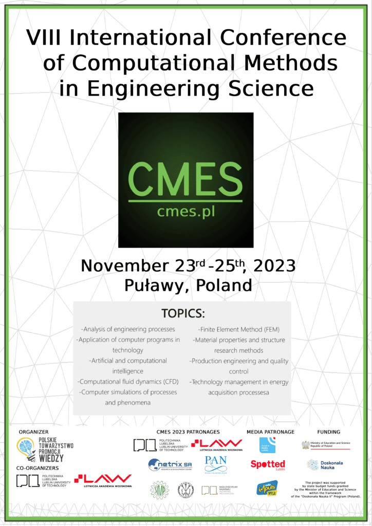 Plakat konferencji VIII International Conference of Computational Methods in Engineering Science — CMES’23