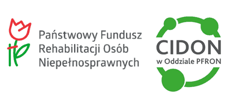 logo PFRON z lewej strony, logo CIDON z prawej