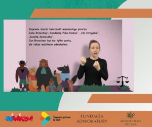 Kadr z ujęcia filmu tłumaczonego na język migowy