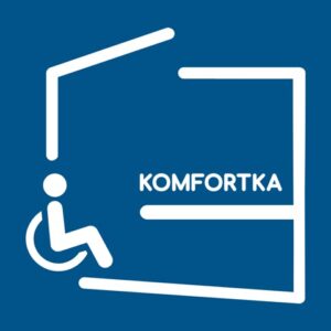 logo KOMFORTKA na niebieskim tle