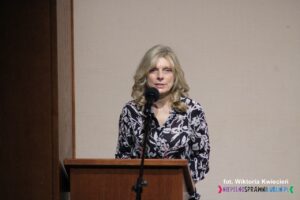 Pani Małgorzata Batorska, Przewodnicząca Zarządu Koła Polskiego Stowarzyszenie na rzecz Osób z Niepełnosprawnością Intelektualną w Lublinie