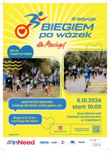 Plakat wydarzenia "Biegiem po wózek dla Maziego"