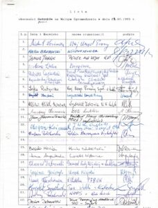 Skan dokumentu archiwalnego: "Lista obecności Gości na Walnym Zgromadzeniu w dniu 22.02.1995 r."