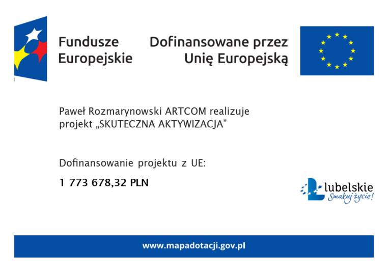 Baner informacyjny projektu unijnego zawiera logotypy Lubelskie Smakuj Życie, Funduszy Europejskich oraz Flagę UE