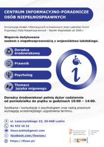 Ulotka promująca Centrum Informacyjno-Poradniczego Osób Niepełnosprawnych