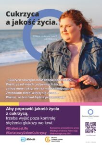 Plakat z okazji Światowego Dnia Cukrzycy 2024 pod hasłem "Cukrzyca a jakość życia"