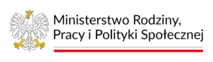Logotyp Ministerstwa Rodziny, Pracy i Polityki Społecznej z wizerunkiem orła i wstęgą w kolorach flagi państwowej