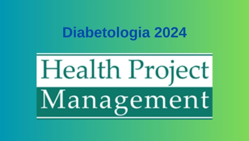 Tekst: Diabetologia 2024 Health Project Management na zielono-niebieskim tle