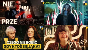 Plakat promujący kampanię pokazuje cztery zdjęcia z kadrów spotu.
