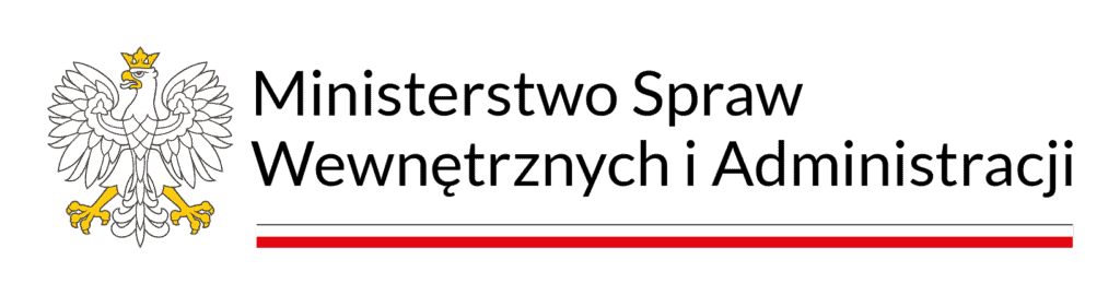 Logotyp Ministerstwa Spraw Wewnętrznych i Administracji z wizerunkiem orła i wstęgą w kolorach flagi państwowej