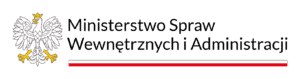 Logotyp Ministerstwa Spraw Wewnętrznych i Administracji z wizerunkiem orła i wstęgą w kolorach flagi państwowej