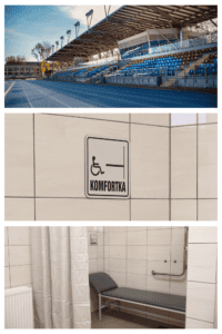 Kolaż trzech zdjęć z obiektu Stadion Lekkoatletyczny przy Hali Start