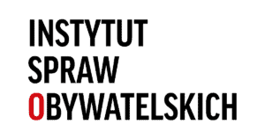 Czarny tekst na białym tle: INSTYTUT SPRAW OBYWATELSKICH, przy czym O w OBYWATELSKICH jest na czerwono.